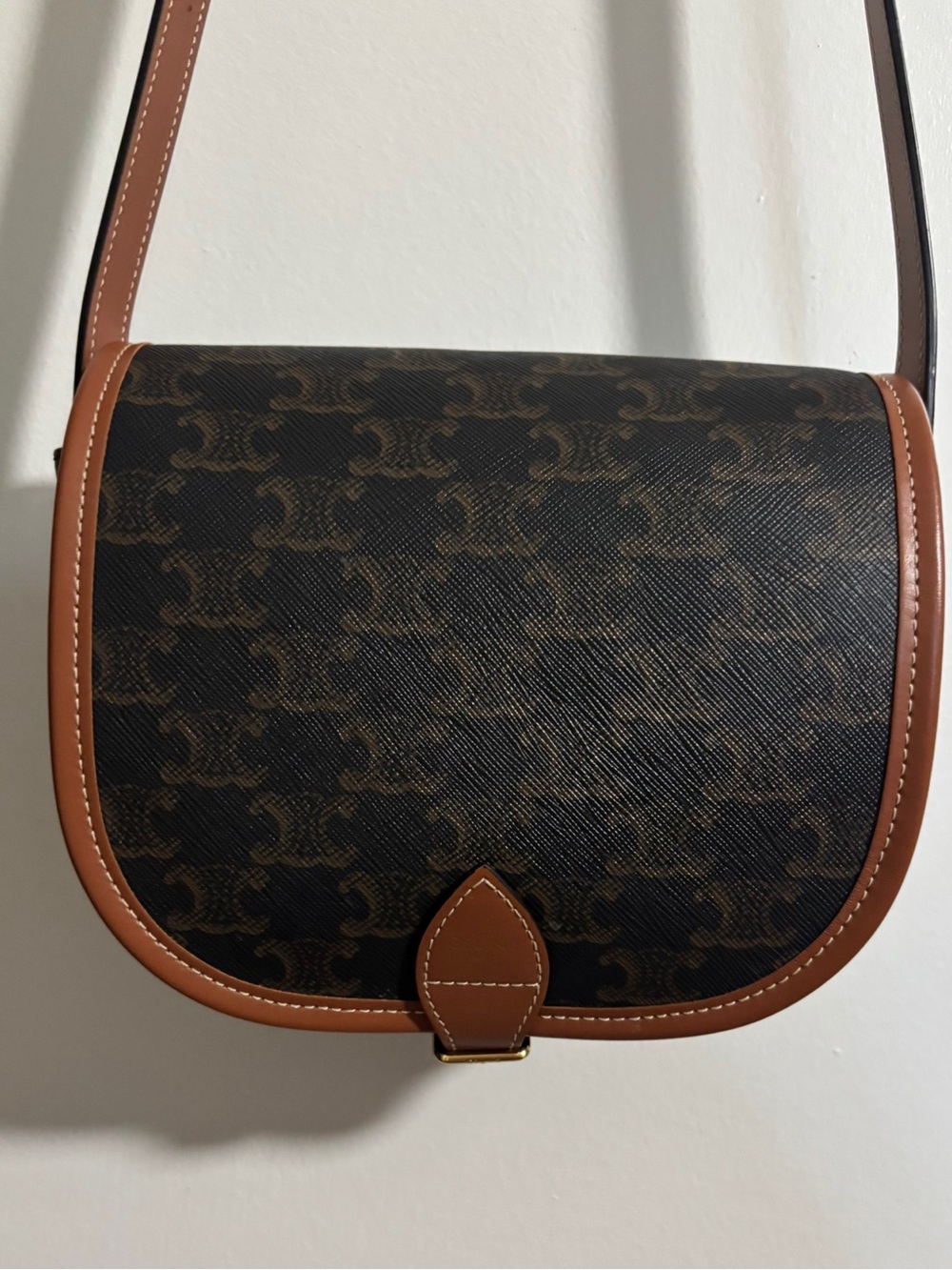 Celine Brown and Tan Triomphe Canvas Shoulder Bag - Picture 2 of 9